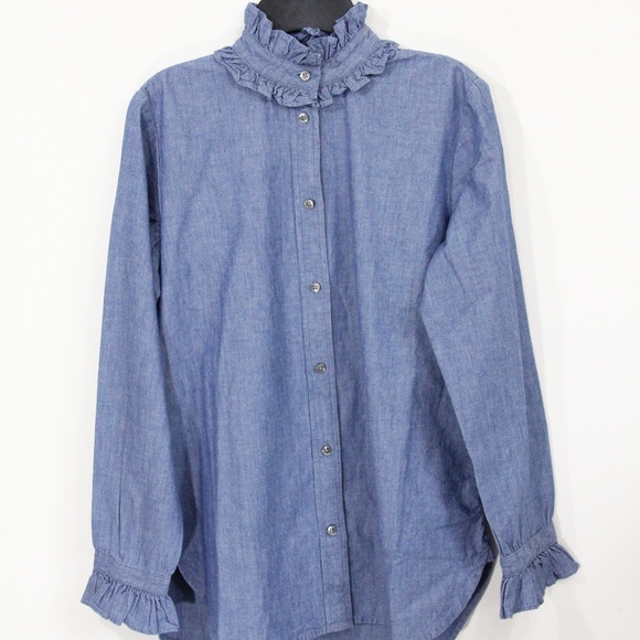 J Crew Chambray Shirt New Women Button Front sz 00 Long Sleeves - Picture 2 of 8